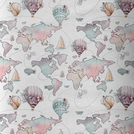 Tissu coton Premium "Tour du monde en montgolfière"
