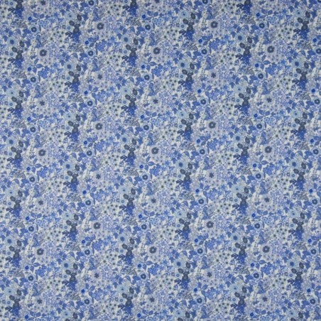 Tissu popeline fleurie digitale bleue